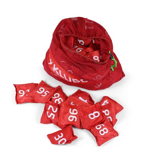 101 beanbags with numbers 0-100 Red - print both sides + mesh bag