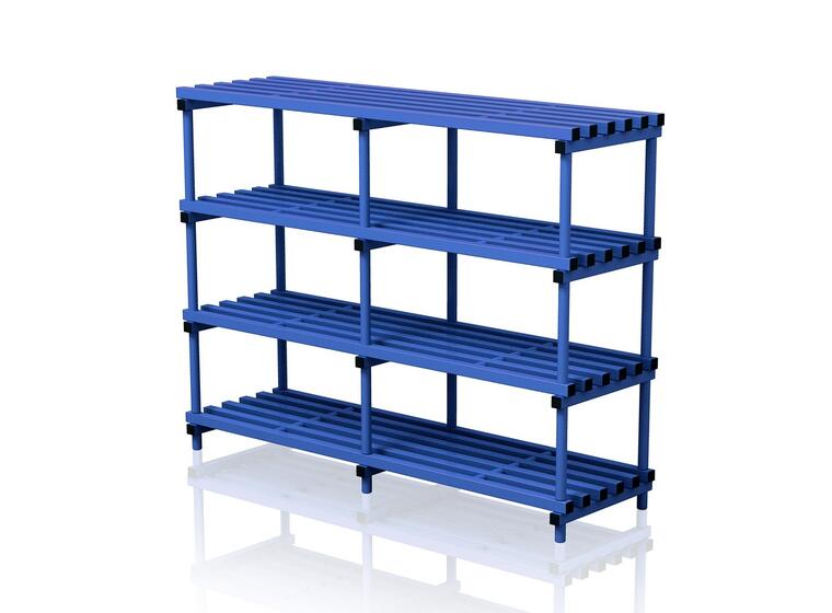 Double section free standing shelves. 