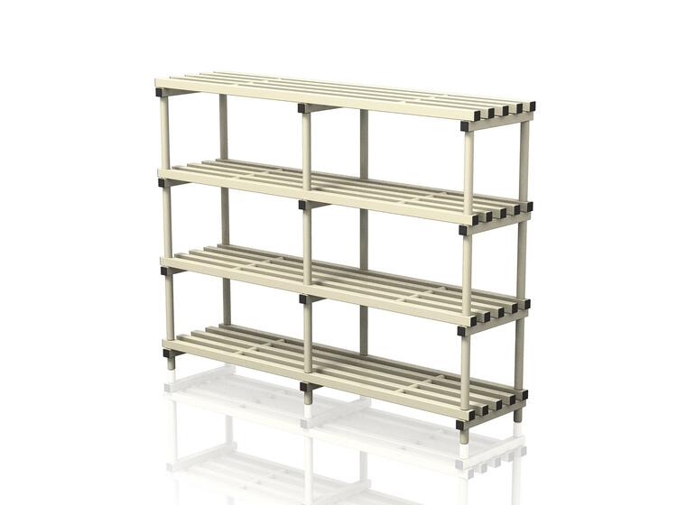 Double section free standing shelves. 