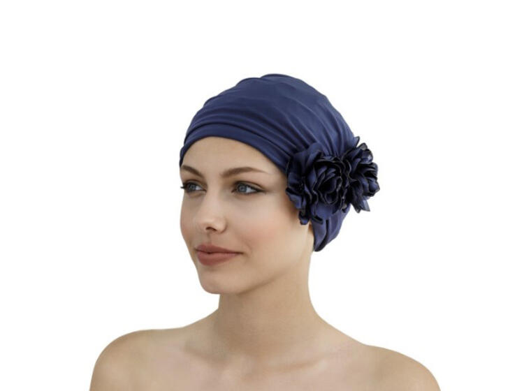 Fabric Swim Cap With Flowers Navy 