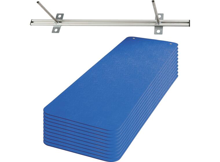 Setti Jumppamatto 180 x 60 x 1 cm 10 sinistä mattoa ja seinäteline 