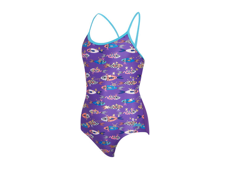 Fishes Sprintback Badedrakt jr 128cm Zoggs | Lilla/Flerfarget | Ecolast 