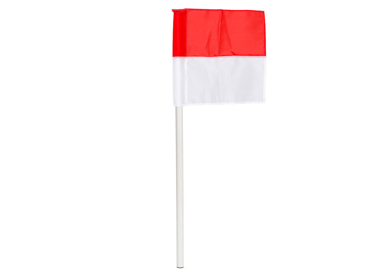 Kulmatolpat lipulla Allround 6 tolppaa punavalkoisilla lipuilla 