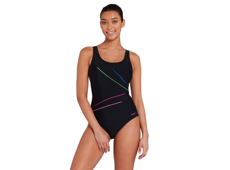 Prism Geo Adj. Scoopback Badedrakt EU50 Zoggs | Svart/Striper / Ecolast + 