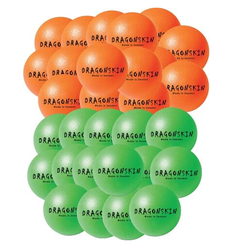 Dragonskin skumballpakke 9 cm | 30 stk 30 gr&#248;nne og oransje minitennisballer