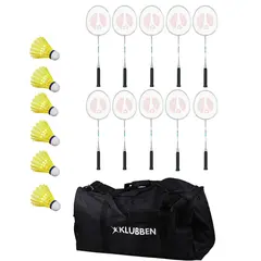 Badmintonsett til skoler - 10 10 racketer | 6 baller |  bag