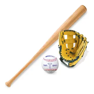 Baseball-setti Junior, vas. käden räpylä Sis. maila, pallo ja räpylä