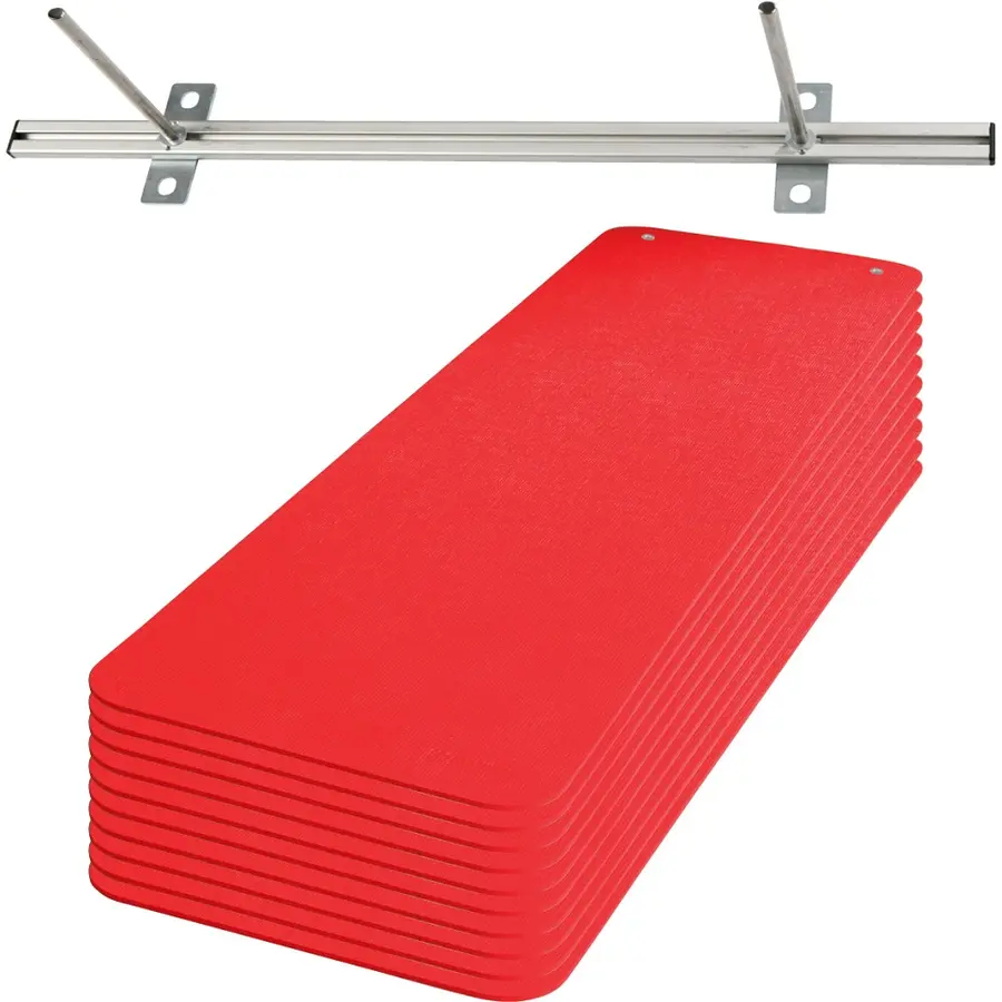 Setti Jumppamatto 180 x 60 x 1 cm 10 punaista mattoa ja seinäteline 