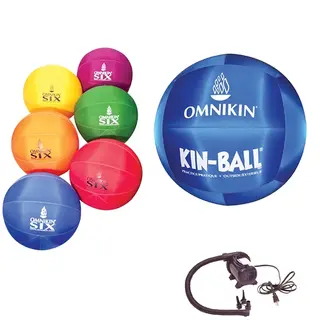 KIN-BALL (R) pallosetti ulkok&#228;ytt&#246;&#246;n 1 Kin-ball, 6 six-palloa, pumppu, sis&#228;ku