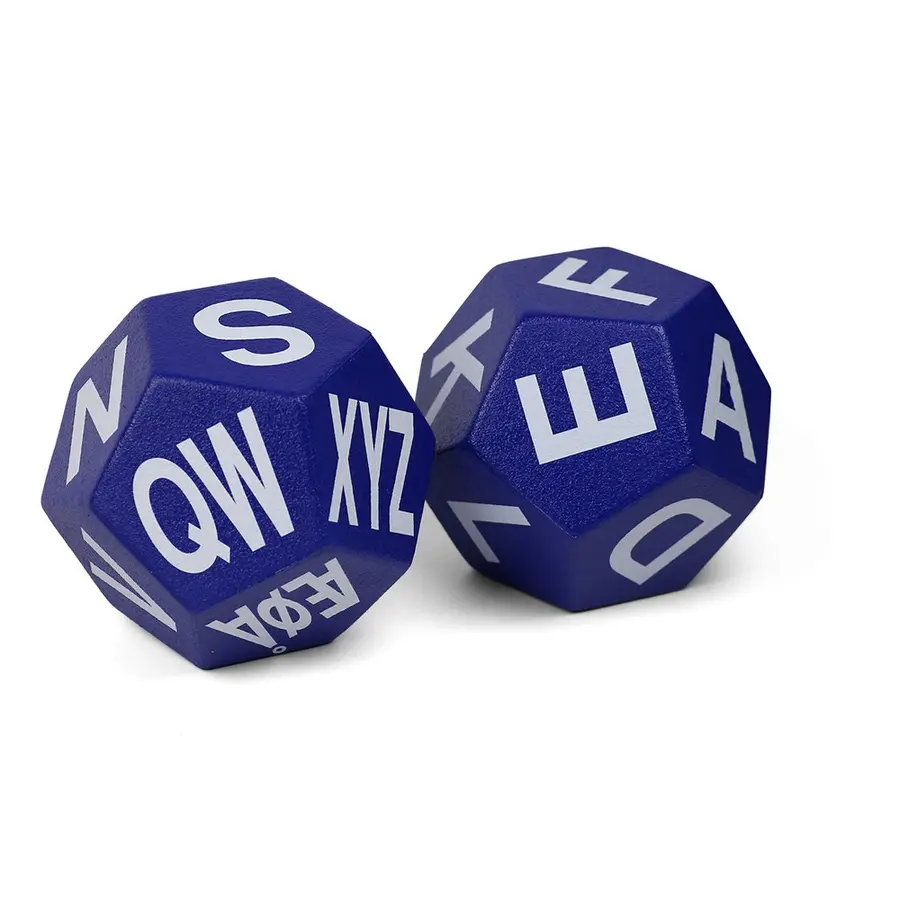 Klubben | 12-Sivuinen Noppa 2 kpl | 20 cm | Sininen | Kirjaimilla 