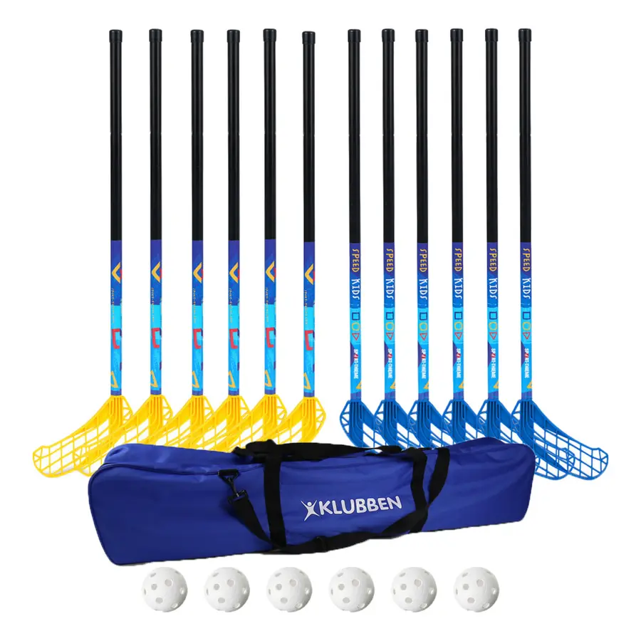 Klubben | Salibandysetti Speed Kids 12 Mailaa | 6 Palloa | Laukku | 80 cm 