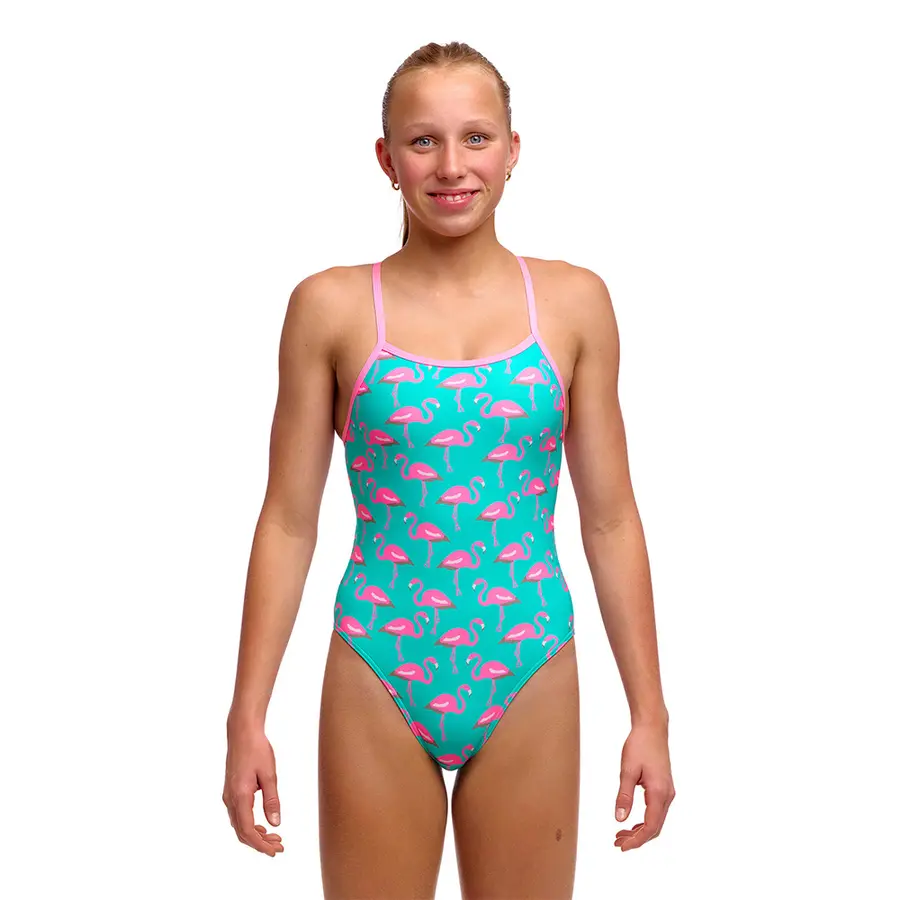 Funkita | Go Flamingo Uimapuku jr 140 Sininen/Pinkki | Single Strap One Piece 