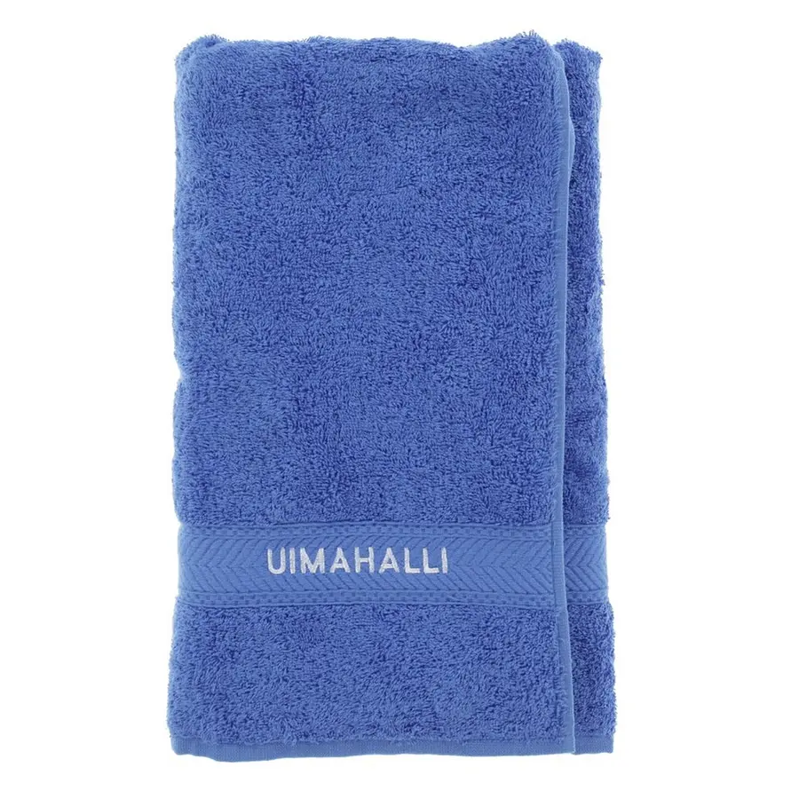Pyyhe sininen 70 x 140 Brodeeraus: UIMAHALLI 