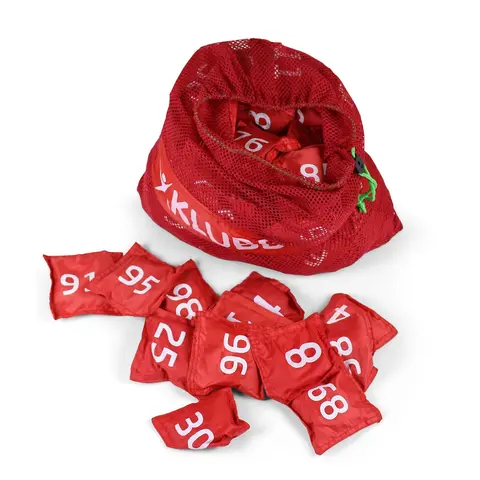 101 beanbags with numbers 0-100 Red - print both sides + mesh bag