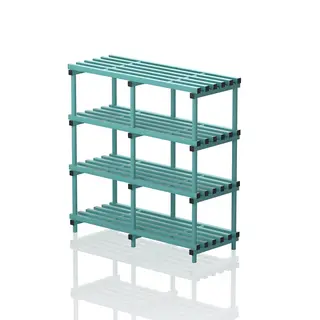 Double section free standing shelves.