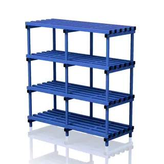 Double section free standing shelves.