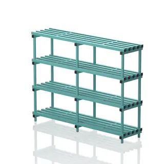 Double section free standing shelves.