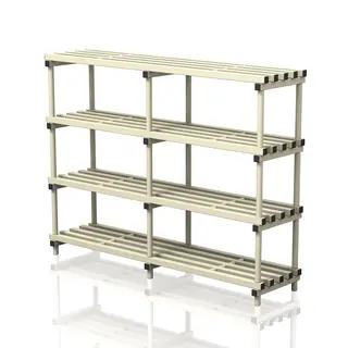 Double section free standing shelves.