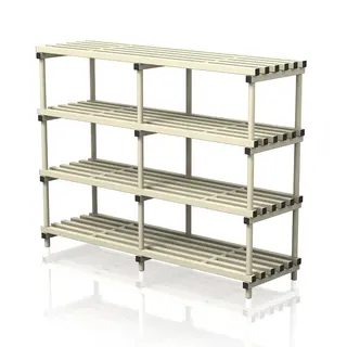 Double section free standing shelves.